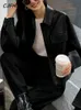 レディースレザーフェイクcjfhjeブラッククロップドジャケット女性韓国ハイストリートブレザーヴィンテージストリートウェアモトバイク秋231129