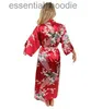 Damesslaaplounge Gloednieuwe zwarte dames zijden kimono-gewaden Lang sexy nachtjapon Vintage bedrukte nachtjapon Bloem Grote maten SML XL XXL XXXL A-045 L231129