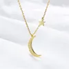 Pendanthalsband Fashion Simple Temperament Full Crystal Sparking Star och Moon Silver Plated Jewelry Exquisite Crescent H464