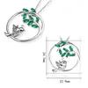 Chains Sterling Silver 925 Lovely Bird &Tree Pendant Necklaces With Green Zircon Diy Fashion Jewelry Making For Women Gift Free Ship