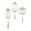 Lampes suspendues Lampes de lanterne en verre de style chinois avec gland pour salon restaurant art déco suspendu lampe de couloir de luminaire LED