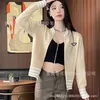 Women S Knits Tees Xiaoxiangfeng Round Neck Zippered Knitted Cardigan Short Jacket With Embroidered Letters For Clothing