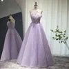 Party Dresses Sharon Said Luxury Dubai Beaded Lilac Evening Dress Elegant Scalloped Arabic Women Formal Prom Dresses for Wedding Party SS247 W0428