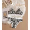 Sexy Set Women Seamless Bra Low Waist Panties Leopard Bralette Lingerie Vneck Sport Brassiere Female Cotton Underwear 231129