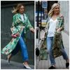 Kvinnorjackor 2023 Stylish Women Vintage Loose Kimono Long Cardigan Topps Boho Coat Jacket Bluses Green Floral Printed Cardigans Clothes