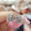 Baguette Lab-pendiente con tuerca de diamante para mujer, joyería de plata de ley 925 auténtica, pendientes de boda de compromiso para mujer, regalo de fiesta nupcial 224B