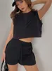 Survêtements pour femmes Lâche Casual 2 pièces Ensembles Femmes Tenues 2023 Été Coréen Mode Coton Sans Manches Débardeur Crop Top Short Assorti S