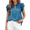 Women's Blouses Summer Wide Sleeve Ruffle Blouse Lace-Up Pullover Elegant Solid V-Neck Cotton Top Women Casual Office Shirt Streetwear