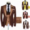 Blazer nuovo formale marrone uomo affari abiti 3 pezzi personalizzato slim fit sposo abito da sposa abito da pranzo smoking giacca gilet con pantaloni