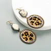 Brincos pendurados na moda vintage oval leopardo couro colar lateral pequeno ab cristal natureza pedra para mulheres moda jóias