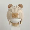 Hats Korean Baby Cap With Earflaps Cute Bear Pompom Kids Knitted Hat Beanie Warm Autumn Winter Boys Girls Ear Protection Bonnet Caps