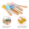 Cups Dishes Utensils 1pc baby silicone wooden Fork and Spoon Set Children Spoon Fork Tableware Baby Feeding Accessories Kid Training Eat Solid Food P230314