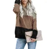 여자 스웨터 제품 패션 패션 스트라이프 컬러 블록 풀오버 스웨터 두꺼운 니트 느슨한 숙녀 둥근 목