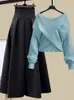 Robe de deux pièces 2023 Automne Hiver Jupe Ensembles pour femmes Tenues Coréen Casual Knitwears Pull Pull et jupes taille haute 231129