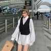Skórzany pasek kobiety vintage krótkie kamizelki solidne harajuku luźne odzież wierzchnia sprężyna czarna nastolatki Koreańska kurtka modna swobodna elegancka prosta