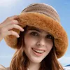 Berets zimowe ciepłe czapki rybaków puszysty dzianinowy wiadra super miękka pluszowa czapka na zewnątrz czapki turystyczne dla dziewcząt kobiety