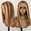 Synthetic Wigs 2024 Selling Wig Front Lace Bobo Head Wig Women's Mid Split Short Straight Hair Lace Wig