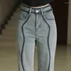 Damenjeans Hohe Taille Damen Lose Gerade Hose Korean Fashion Vintage Button Pocket Y2k Streetwear Wide Leg Denim Pants