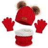 Mützen Hüte 3Pcs Winter Baby Hut Schal Handschuhe Set Einfarbig Kleinkind Motorhaube Nette Pompom Gestrickte Hüte Outdoor Warme infant Zubehör 1-5Y 231129