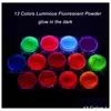 Nail Glitter Nail Glitter Art Salon Health Beauty 1 Box Fluorescerande BK Glow In the Dark Powder Colorf Polish Chrome Dust Pigment Drop Dhrbq