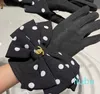 Yün Eldiven Kadın Moda Dot Şerit Dekorasyon Kız Beş Parmak Eldiven Kış Hediyesi Dahil Kutu