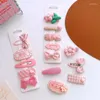 Hair Accessories 5Pcs Sweet Pink Clips Baby Girls Cute Cartoon Bow Flower Hairpin Kawaii Plaid Floral Knit Barrettes Kids