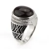 Cluster Rings Cluster Rings 925 Sterling Sier Men Finger Ring With Dark Brown Agate Stone Punk Big Onxy Clear CZ Fine Wedding Jewelry DHP5Y