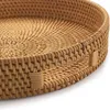 Organização Round Rattan Servando bandeja de bandejas otomanas de tecido decorativo com alças para mesa de café natural