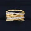 Fancy Cross Twine Frauen Ring Gold Farbe mit Micro Kristall Zirkon Stein Zarte Hochzeit Ringe Dame Mode Schmuck288V