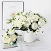Vases 30cm Rose White Peony Artificial Flowers Bouquet 5 Big Head and 4 Bud Fake for Home Wedding Decoration Indoor 230428