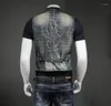 Jackets masculinos Spring Autumn Denim Vest Men Personalidade Literária Cowboy Terno Little Nordic Trend Bordado S-5xl