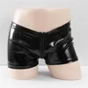 Caleçon fermeture éclair Boxer Shorts cuir brillant PU Anti-éblouissement Lingerie hommes sous-vêtements Gay mode boîte de nuit Performance jambe culotte