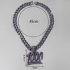 Collier Boucles d'oreilles Ensemble Hommes Femmes Hip Hop Glacé Cristal Numéro 1000 Pendentif Avec Violet Chaîne Cubaine Mode Hiphop Bracelet Charme Bijoux