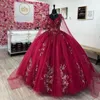 Röda glänsande quinceanera klänningar prinsessa söta 15 år flicka födelsedagsfestklänningar applikationer spetspärlor med cape vestidos de quinceanera