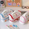 Kawaii crayon sac stylo étuis 2 couches haute capacité crayons pochette autocollant bricolage école papeterie fille cadeau