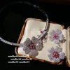 Conjuntos de jóias de casamento 925 prata esterlina bling zircônia cúbica delicada flor conjunto para mulheres lindo colar brincos 231129
