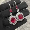 Charm Flower Ruby Diamond Dangle Earring 100% Real 925 Sterling Silver Wedding Drop Earrings For Women Brud Smycken