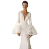 Eleganckie sukienki ślubne syreny V 3D kwiaty ślubne sukienki Vestido Novia Puff Długie rękaw