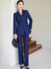 Kvinnor Tvåbitar byxor Brown Navy Black Ladies Formal Pant Suit Women Jacket och byxor Kvinnliga affärsarbeten slitage 2 Blazer Set för Autumn Winter 231129