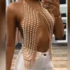 Fashion Boho Imitation Pearls Full Body Chain Bar Statement Tassel Pendant Charm Dress Sexy Nightclub Party Jewelry T200508282V