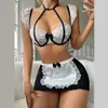 Sexy conjunto cosplay erótico renda lingerie mulheres empregada traje corpo kawaii role play outfit lolita mini saia com gargantilha sutiã uniforme 231129