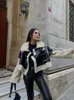 Kvinnors jackor pälsläder nalledskörd quiltad lapptäckjacka lapel kvinnor långärmad kort kappa kvinnlig mode streetwear