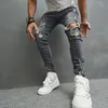 Мужские узкие джинсы Модные повседневные тонкие байкерские джинсовые брюки до колена в стиле хип-хоп рваные потертые потертые