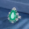 Cluster Ringen Lente Qiaoer Charms Waterdruppel 10 16mm Emerald Topaas Voor Vrouwen Edelsteen Wedding Band Party Cocktail Fijne Sieraden Gift