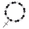 Bracelet magnétique noir naturel, fil Turquoise blanc, pendentif croix de Religion, breloque pour femmes et hommes, bijoux de Yoga