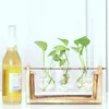 Vaser 1pc Hydroponic Vase With Wood Stand Home Desktop Green Plant Bonsai Glass Transparent Flower Pot Flower Decoration