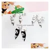 Stud Stud Earrings Pair 2023 Fashion Cute Cat White Black Hang Enamel Kitty Piercing Ear Women Girls Jewelrystud Effi22 Drop Delivery Dhfx6