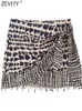 Юбки Zevity Women Vintage Geometric Print Mini Sarong Юбка Faldas Mujer Женская кисточка для бисера.