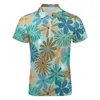 Men's Polos Ditsy Floral Casual T-Shirts Blue And Brown Polo Shirts Zipper Trending Shirt Male Custom Clothes Plus Size 5XL 6XL