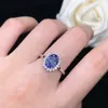 Bröllopsringar 14K Vitt guld AU585 2CT Oval Blue Sapphire Diamond Ring Trendy Design Lovely Female Jewelry R0 231128
